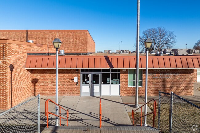 The main entrance at Stukey Elementary School in Northglenn, Colorado.