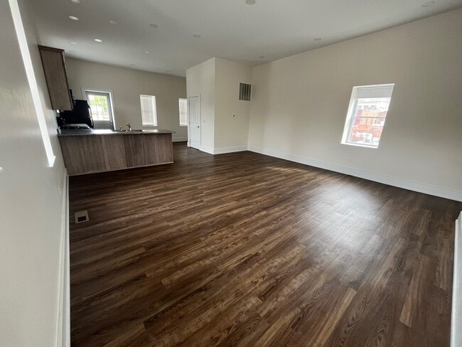 Open concept with industrial height ceilings