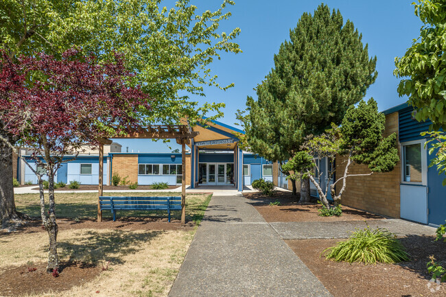 A Sidewalk Leading to the Front Entrance of Holcomb Elementary School in Park Place.