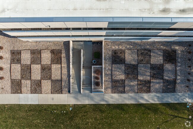 A checkered rock garden beautifies the grounds at Salt Lake Virtual School.