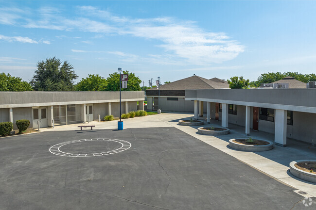 A courtyard at James K. Polk Elementary in West Fresno is a gathering place for students.