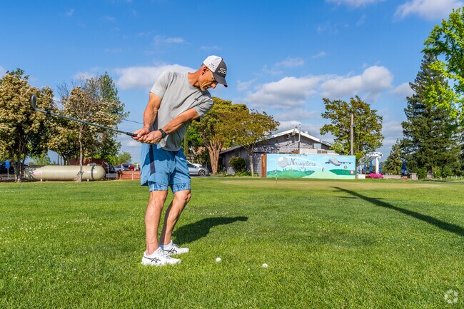 Golfers can practice their chip shot and putting at the Mather Golf Course.