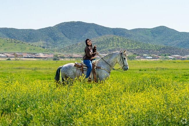 A young equestrian finds peace while riding through nature near Armada, Moreno Valley.
