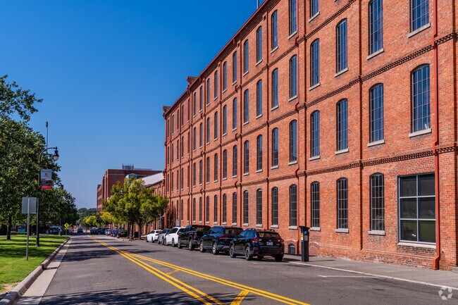 Renovated factories and warehouses line the streets of the American Tobacco neighborhood.