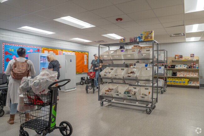 The Boykin Community Center features a food pantry where residents can donate and receive food.