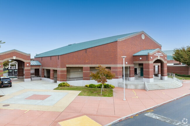 A view of the Dixon High School buildings from the street.