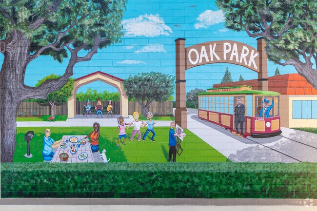A colorful artwork made by a local artist at Oak Park in Midtown.