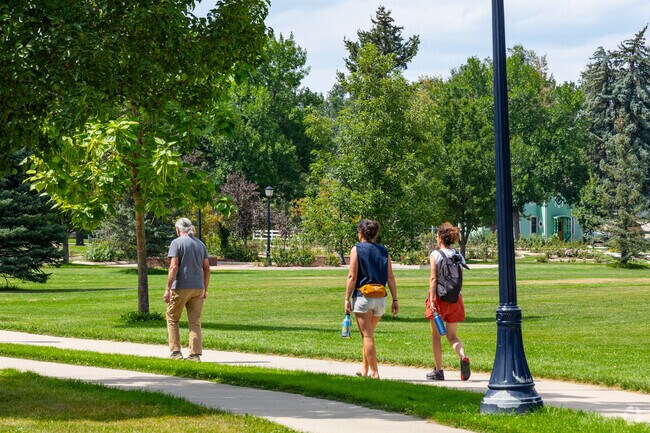 Walk, run, or bike along the paths at Roosevelt Park in Longmont.