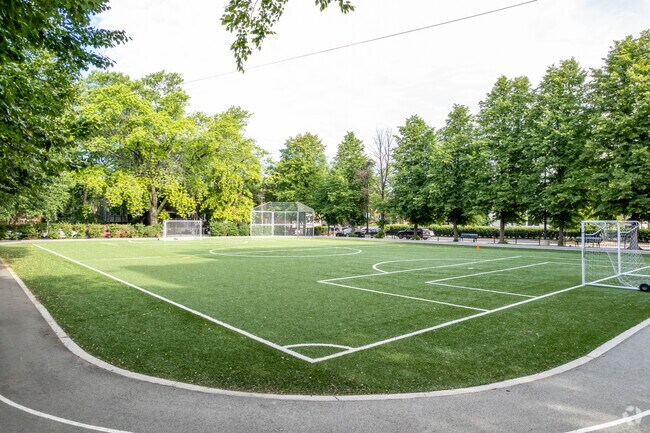 Students enjoy the soccer field and running track at Pulaski International School.