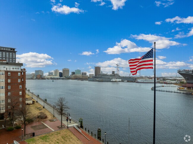 The Elizabeth River and ships lining its banks offer breathtaking views in Port Norfolk.
