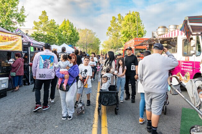 The street is closed down for vendors, food trucks and activities at the Downey Street Market.