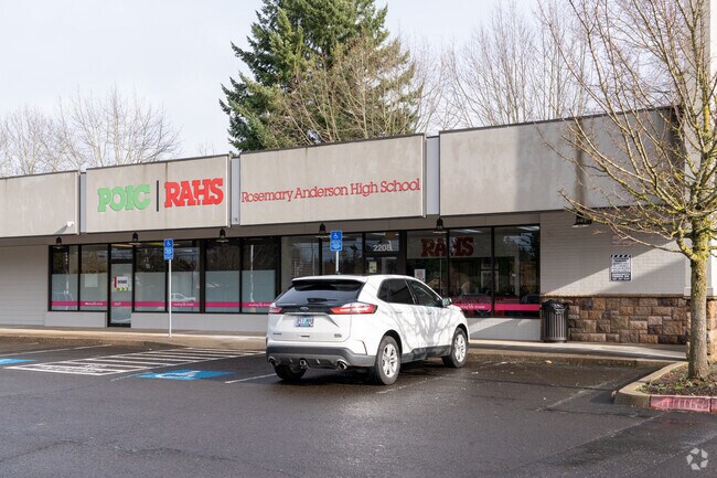 A close up of the main student entrance of Rosemary Anderson High School East.