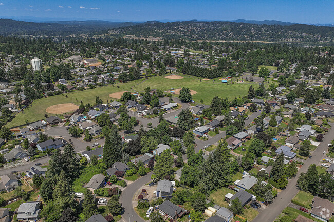Aerial view of the residential neighborhood surrounding Chapin Park in South End, Oregon City.