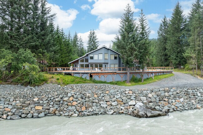 The Mendenhall River makes for a stunning back patio views for many Back Loop homes in Juneau.
