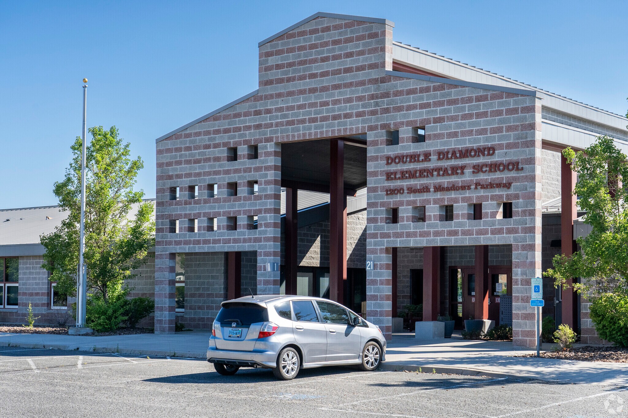 The front entrance to Double Diamond Elementary School in South Meadows.