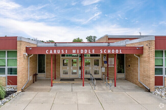 Entrance to John A Carusi Middle School in Cherry Hill, NJ.