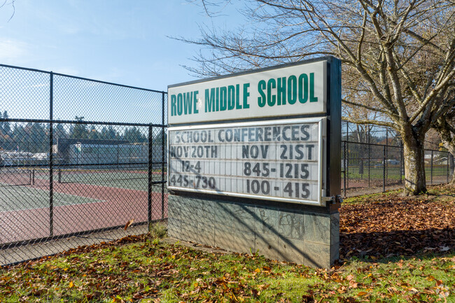 A sign on SE Lake Rd welcomes you to Rowe Middle School in Portland.