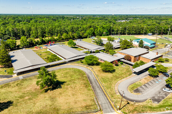 An aerial view of the campus of Johnson Elementary School.