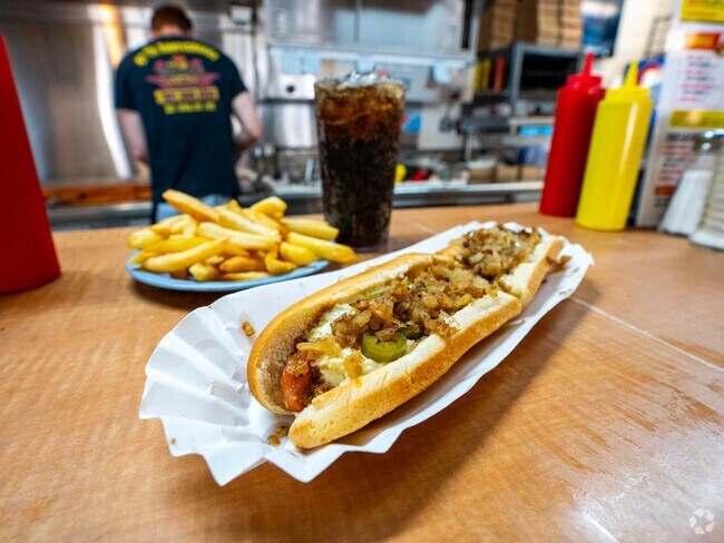 Gus's Hot Dog King is a sit in diner offering Sedgefield residents hotdogs, burgers, and fries.