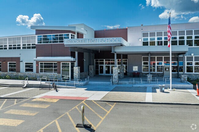 The front entrance to Tahoe Truckee High School about ten minutes from Prosser Lakeview.