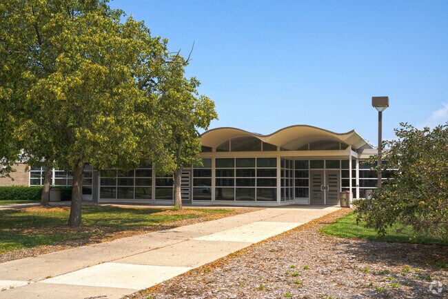 The main entrance greets students to Wylie E. Groves High School.