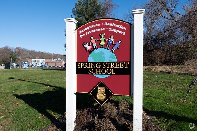 The Spring Street School sign in Shrewsbury.