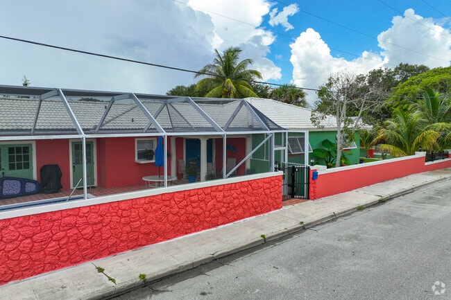 The Parrot Cove neighborhood has many brightly colored and decorated homes.