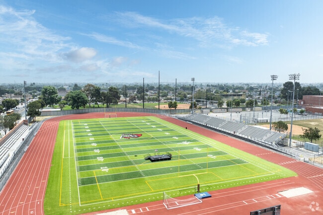 Mervyn M. Dymally High School features a modern campus.