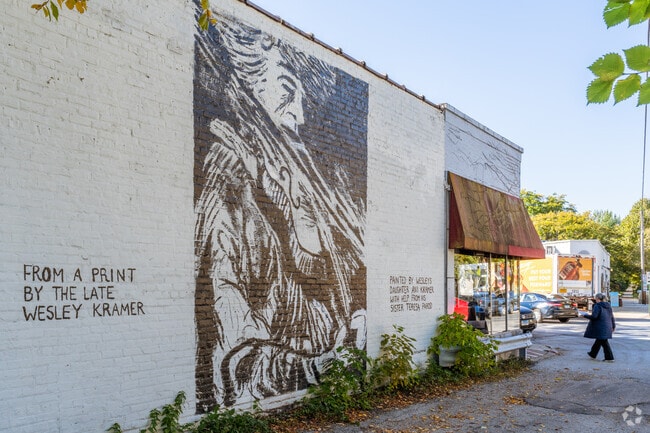 A mural by a local artist in the business district of Central Street .