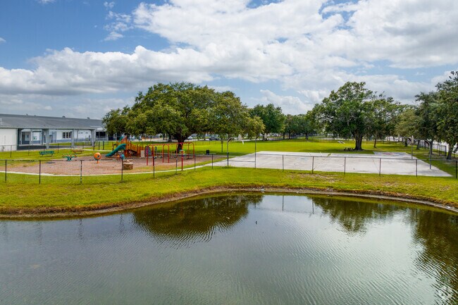 View of the large playground and sports court at Central Avenue Elementary School