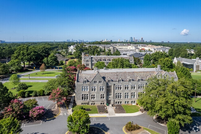 The Oglethorpe University building in Brookhaven, GA has a striking exterior.