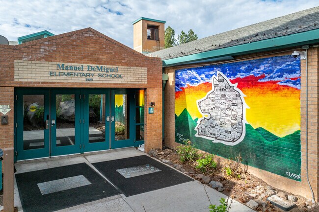 The artwork at Manuel De Miguel Elementary School is bright and creative.