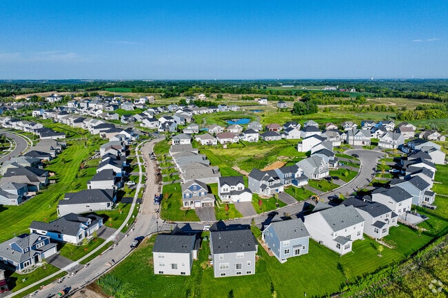 The River Hills development features looping Dayton streets and modern home styles.