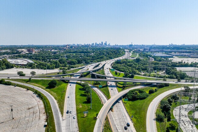 A view of downtown Milwaukee over interstate I-94.