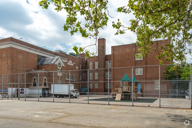 Students can enjoy the expansive school yards at P.S. 015 Jackie Robinson.