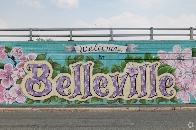 A mural celebrates the famed cherry blossoms in Belleville, NJ.