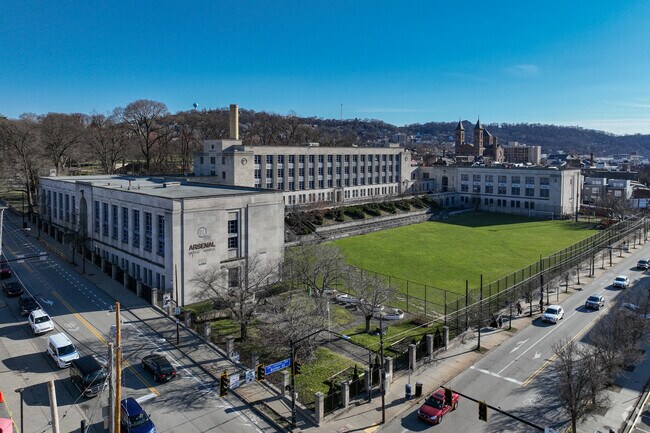 Pittsburgh Arsenal Middle School has a large campus for Herrs Island students to utilize.