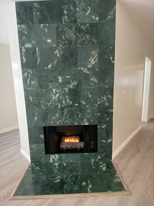 Floor To Ceiling Marble Gas Fireplace