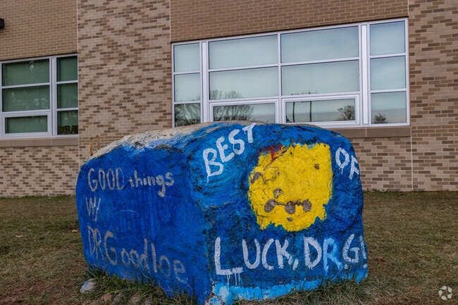 A painted rock shows off the school spirit of Rocky Run Middle School.