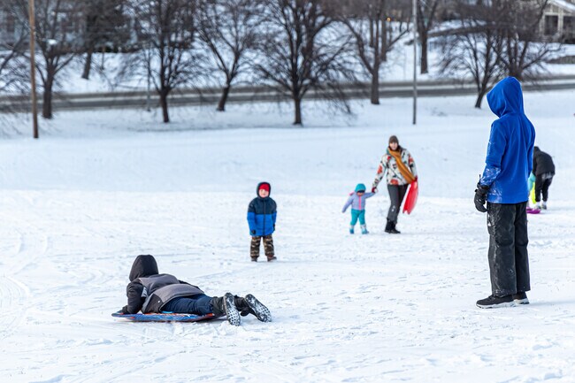 In the winter Greenway Fields kids and adults can be seen sliding in Brookside Park.