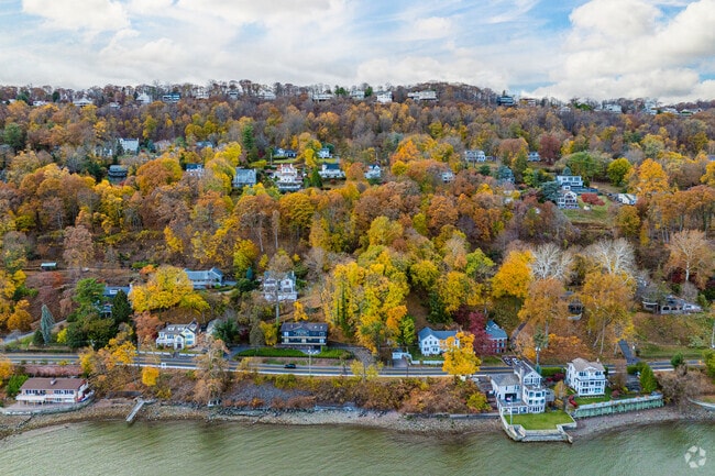 River Road in Grand View-on-Hudson is lined with elegant estates and greenery.