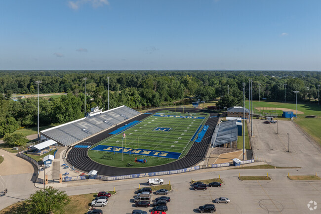 The ample parking at Elkhart Freshman Academy regularly fills up for freshman football games.