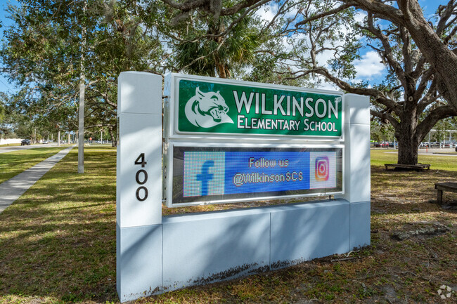 The monument sign at Wilkinson Elementary keeps everyone updated with the digital bulletin.