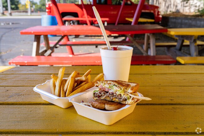 A favorite burger at Chuck-A-Burger of local residents in Saint John.