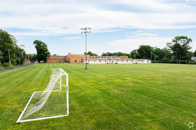 Soccer fields are set up behind Franklin STEAM Academy.