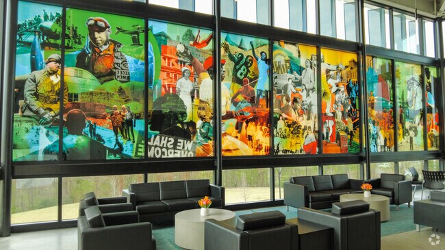 John Chavis Memorial Park near Garner Road has a stained glass history mural.