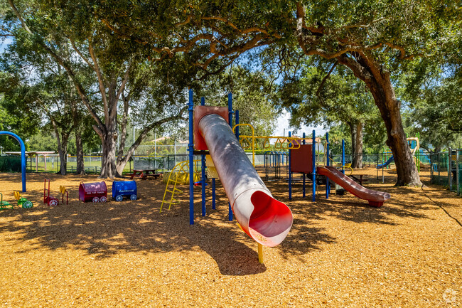 Bayshore Christian School has a large playground under the natural shade of the trees.