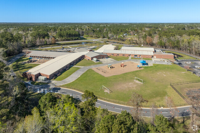 Riverside Elementary School has a large outdoor play area.