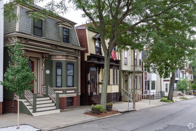 Beautiful historic homes line narrow streets within Eagle Hill.