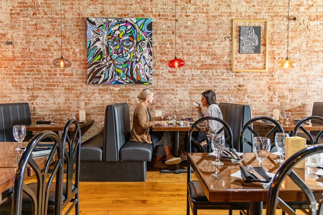 Friends can meet up in downtown Harlan and go to The Purple Door for food and drinks.